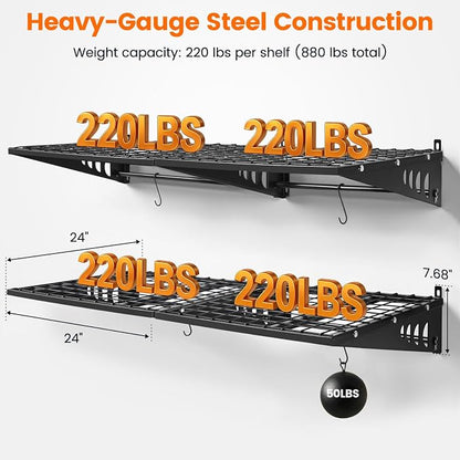 Garage Shelving 2x2ft 4-Pack, Garage Storage Rack 24"x24" Metal Shelves Black - Image 3