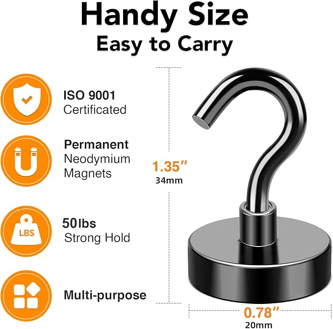 MIKEDE Magnetic Hooks, 50Lbs Strong Neodymium Black Magnet Hook - Image 4
