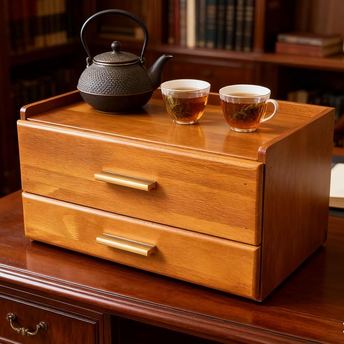 Wooden Tea Bag Organizer, Acacia Drawer Wood Storage Box, Teabag Holder - Image 6