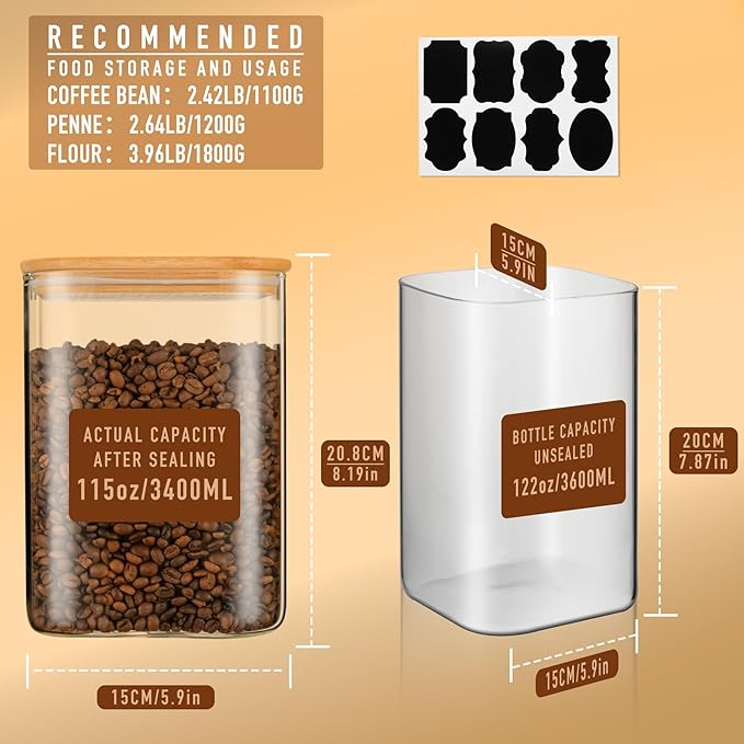 D2scrma 115oz Airtight Glass Square Storage Canister - Image 2