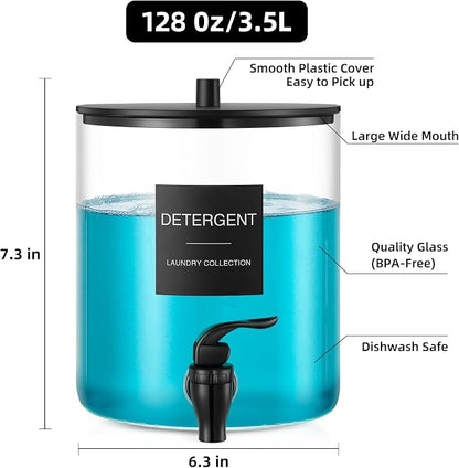 Glass Laundry Detergent Dispenser, 128 oz / 3.5L Fabric Softener Dispenser - Image 4