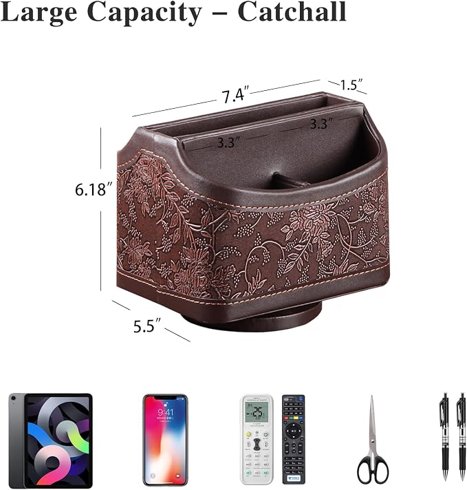 YAPISHI Antique Leather Remote Control Holder, 360 Degree Spinning Desk TV - Image 4