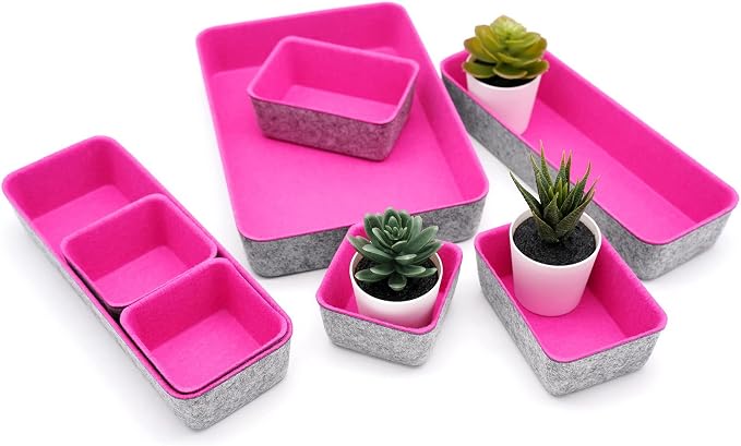 Welaxy Hot Pink Drawer Organizers 8pc Desk Tray Makeup Office Storage Bin - Image 6