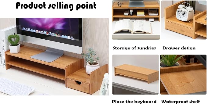 Monitor Stand Riser Desk Organizer-Bamboo 2 Tier Laptop Stand - Image 6
