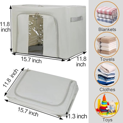 36L Clothes Storage Bins with Metal Frame, Foldable Oxford Fabric Clothes - Image 5