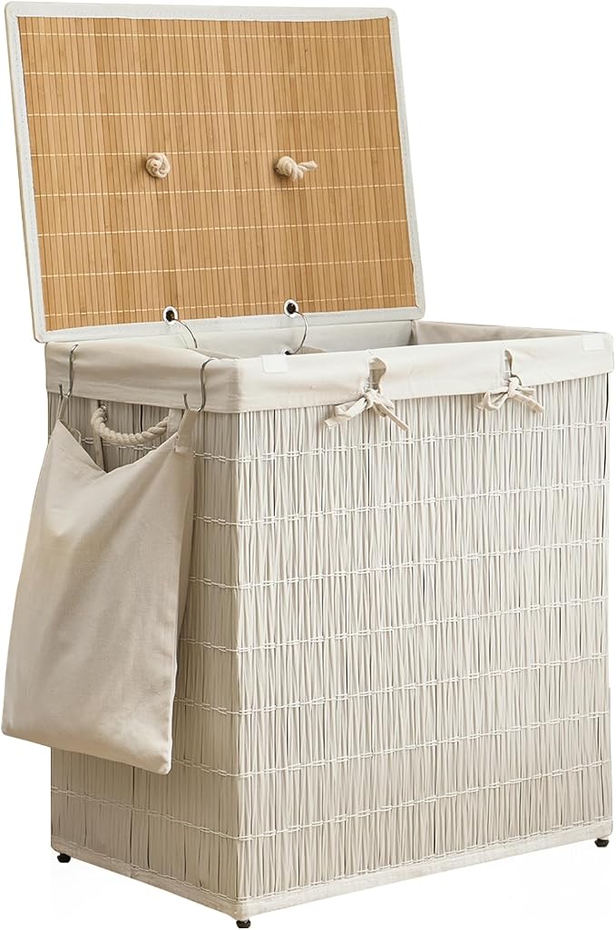 Laundry Hamper with Lid, 39.6 Gallon Large Laundry Basket 2 Removable Liner Bags by Hiagnete