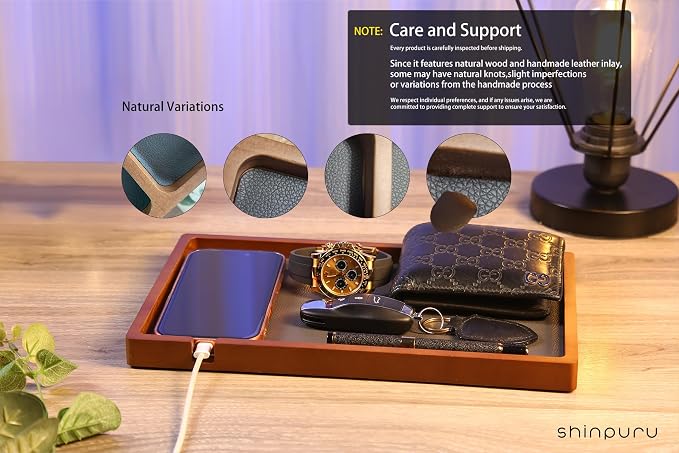 Shinpuru Wooden Valet Tray for Men, Nightstand Organizer - Image 5