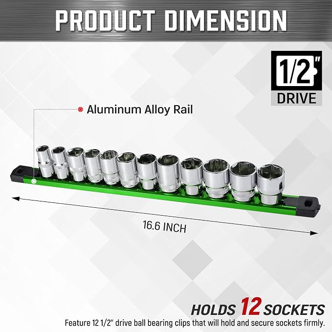 ALOANES 1/2-Inch Drive Magnetic Socket Organizer, Heavy Duty Aluminum Socket - Image 2