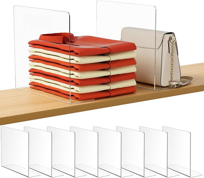 HBlife Acrylic Shelf Dividers for Closet Organization, 8 Pack Clear Sturdy by HBlife