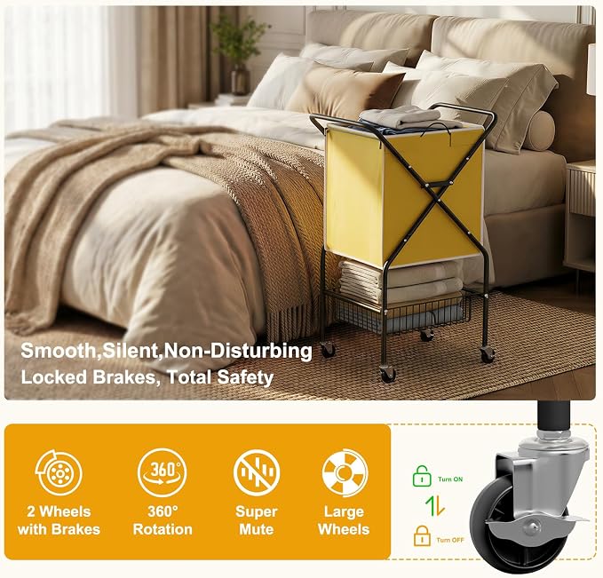 Convenient Laundry Basket with Wheels, Heavy Duty Dirty Clothes Laundry Hamper - Image 8
