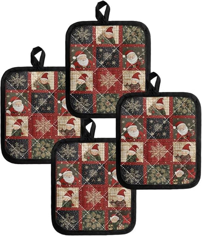 Christmas Red Santa Claus Buffalo Plaid Pot Holders 2 Set, Heat Resistant Oven - Image 4