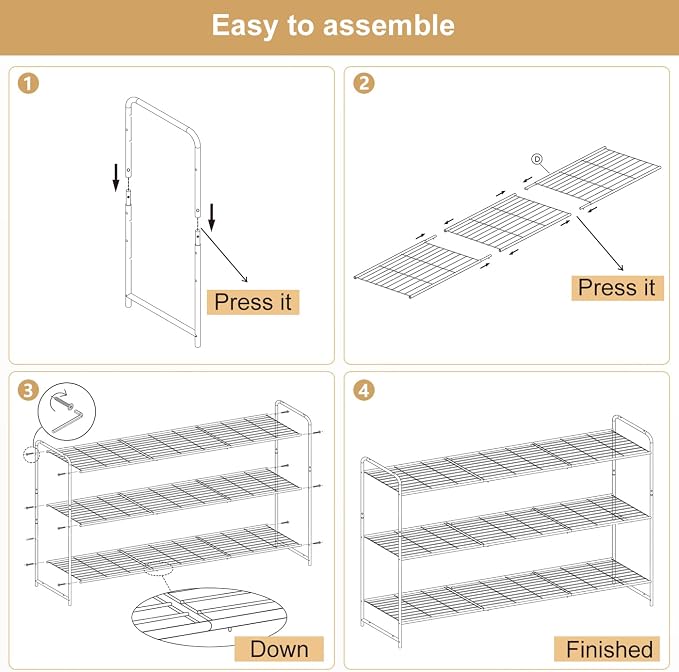 KEETDY 3-Tier Long Shoe Rack for Closet Metal Shoe Organizer for Entryway - Image 7