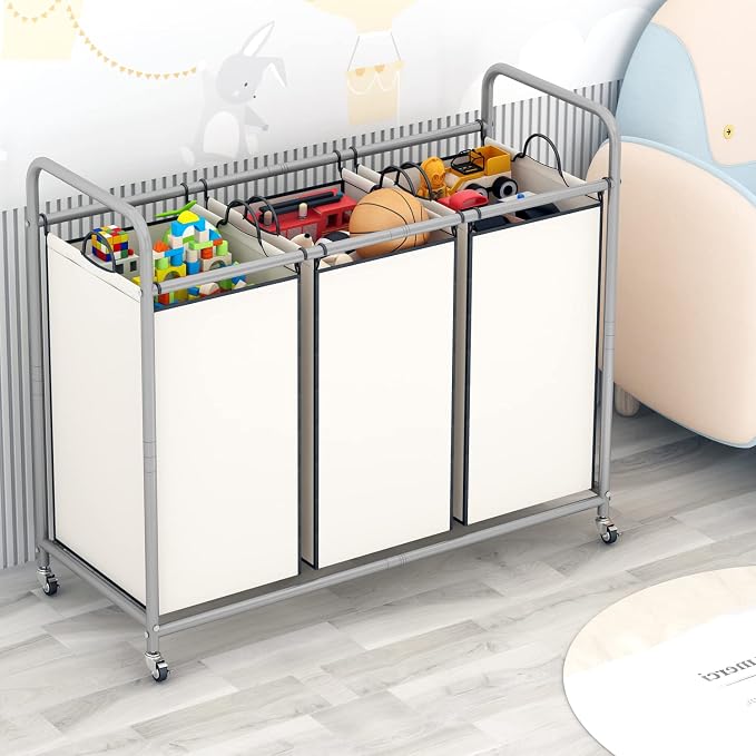 LINZINAR 3-Bag Laundry Sorter, Laundry Hamper Cart - Image 3
