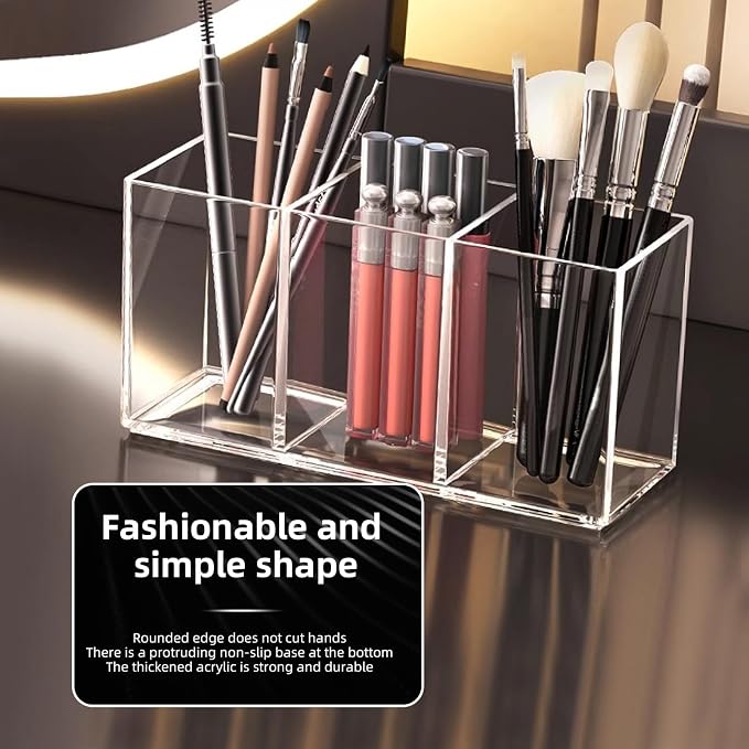 Acrylic Makeup Brush Holder, 2 Pack Clear Pencil Holder, Desk Accessories Holder - Image 3