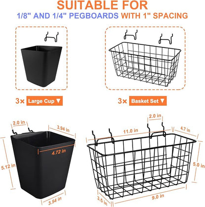 Pegboard Basket Organizers, Peg Board Large Baskets Hooks Bins Cups Tool - Image 3
