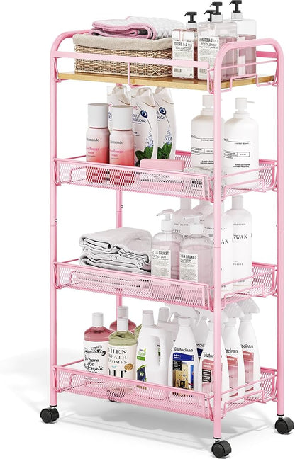 TOOLF 4-Tier Rolling Cart, Metal Utility Cart, Slide Out Storage Cart by TOOLF