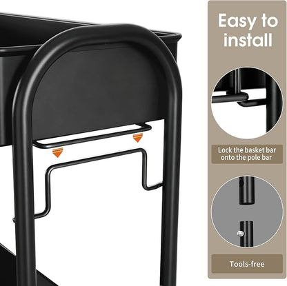 Slim Rolling Cart, Metal Frame Utility Rolling 3-Tier Narrow Storage Cart | - Image 6