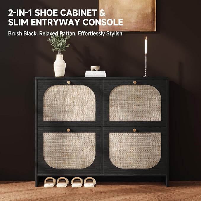 Nicetree Rattan Shoe Cabinet for Entryway, 9.5" Ultra-Thin Narrow Shoe Rack - Image 3
