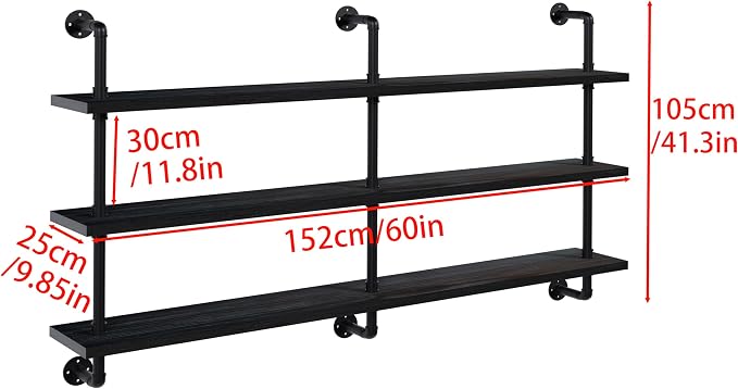 HDDFER Industrial Pipe Shelving Rustic Black Pipe Wall Shelves Industrial - Image 2