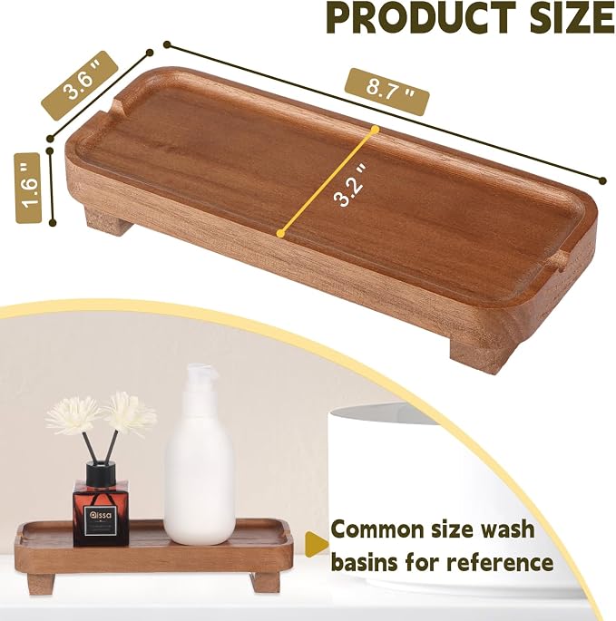 Wood Riser Small Decorative Tray Sink Soap Dish, Vanity Tray Pedestal Stand 8.7 - Image 3