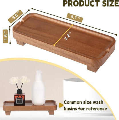 Wood Riser Small Decorative Tray Sink Soap Dish, Vanity Tray Pedestal Stand 8.7 - Image 3