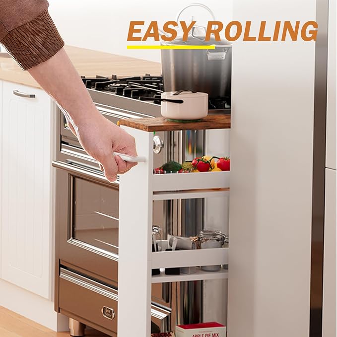TEAMIX 4 Tier White Slim Storage Cart - Image 3