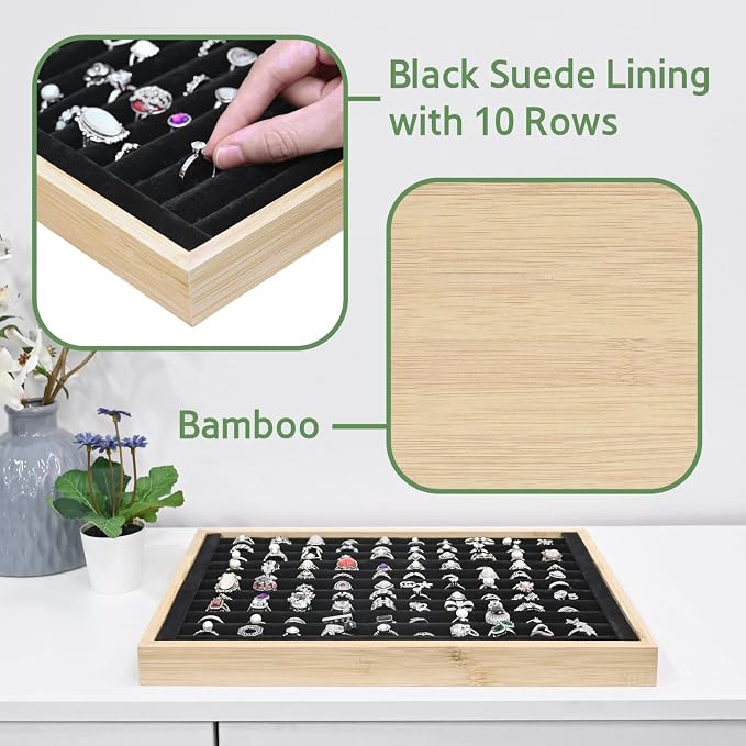 MOOCA 2 Pcs Bamboo Ring Display Tray Set - Image 4