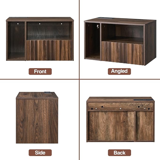 Floating Nightstand with Charging Station, Walnut Fluted Wall Mounted - Image 8