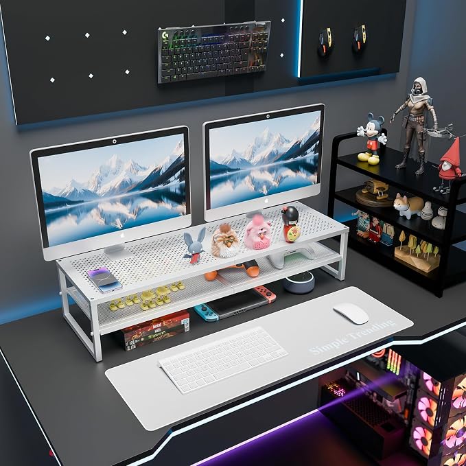 Simple Trending 2 Tier Metal Dual Monitor Stand Riser, Computer Office Desktop - Image 2