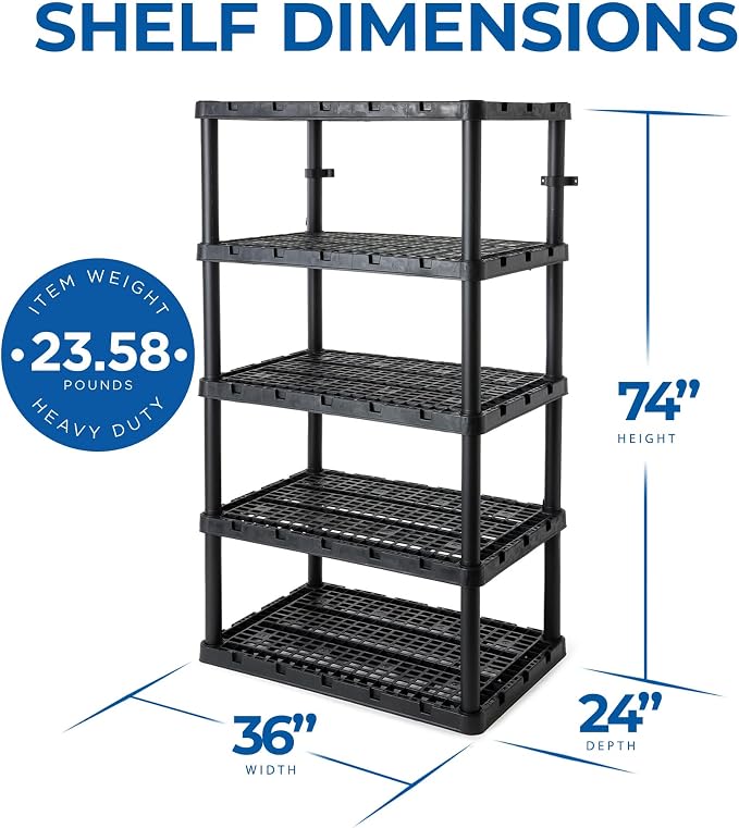 Gracious Living 2 Pack XL Heavy-Duty Storage Shelves, Knect-A-Shelf 5-Shelf - Image 3