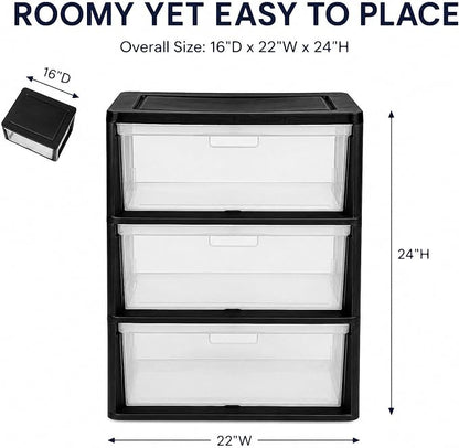 3 Drawer Plastic Storage Tower Wide Organizer - Image 2