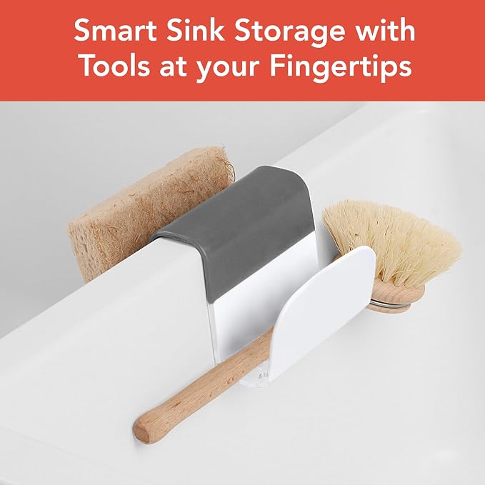 Spectrum Sink Saddle for Kitchen Sink Gray White Sponge and Brush Holder - Image 2