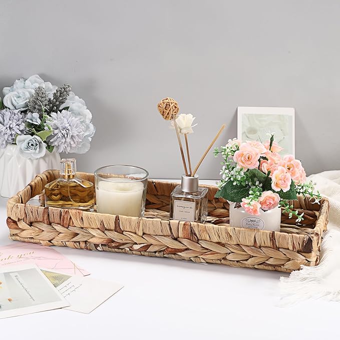 Hipiwe Wicker Toilet Tank Basket 16.9 Inch Bathroom Vanity Tray - Image 2