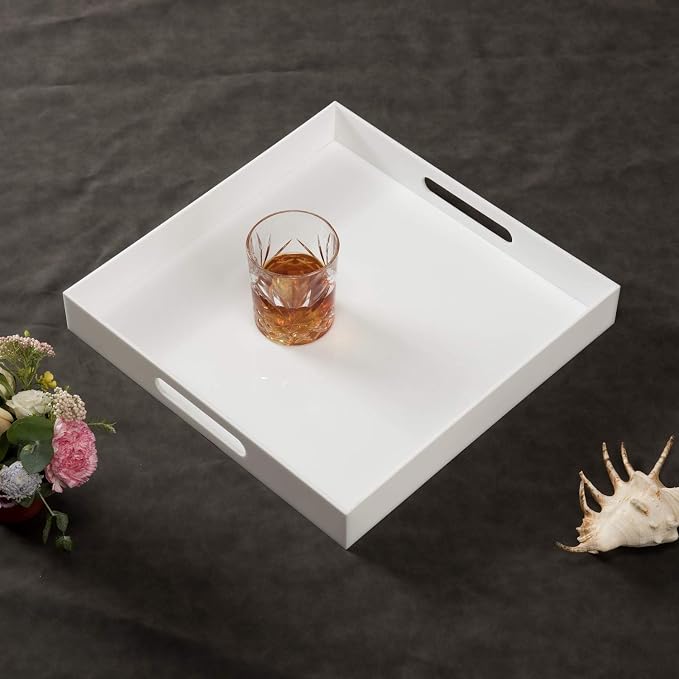 Glossy White Sturdy Acrylic Serving Tray - Image 3