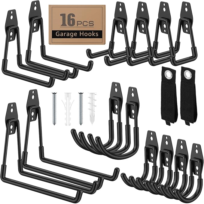16 Pack Garage Hooks with Anti-Slip Coating Heavy Duty Wall Mount Hooks by Unknown