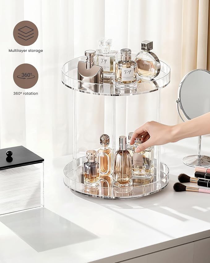 Lolalet 360 Degree Rotating Acrylic Perfume Organizer Stand, 2 Tiers Clear - Image 5