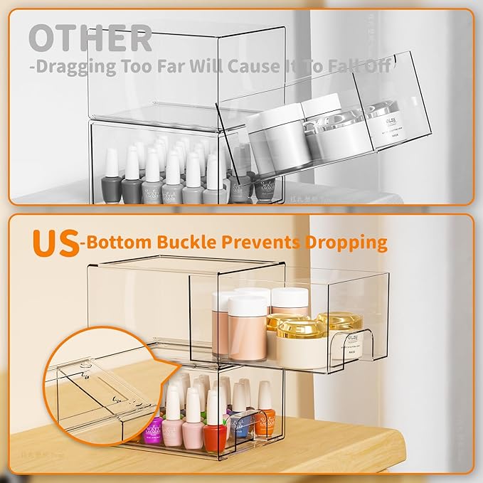 Yieach 4 Pack Clear Stackable Storage Drawers, 4.4'' Tall Acrylic Drawer - Image 4