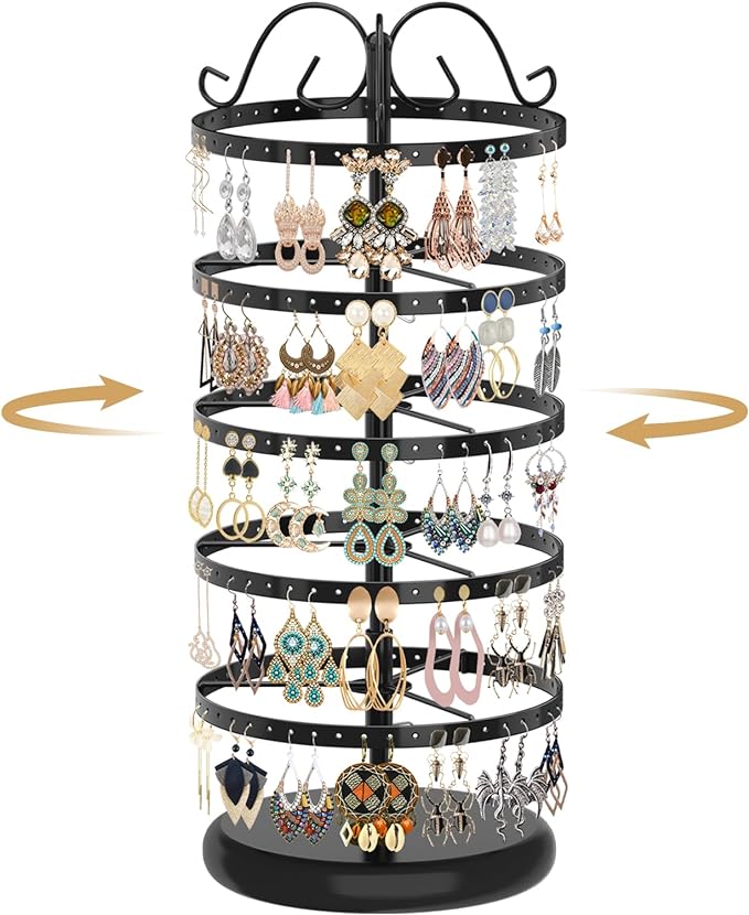 MODOWEY Rotating Earring Holder Organizer Display, 5 Tier Metal Tree, by MODOWEY