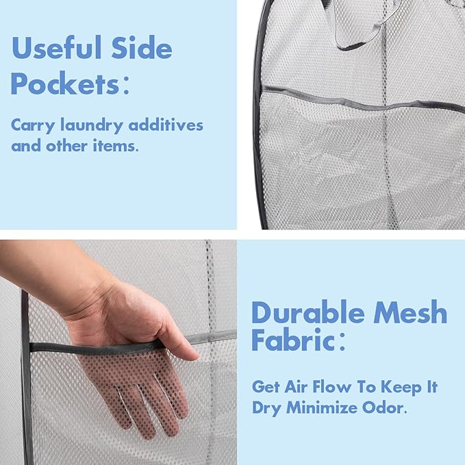 DUCOO Pop Up Laundry Hamper, 70L Collapsible Mesh Laundry Basket - Image 4