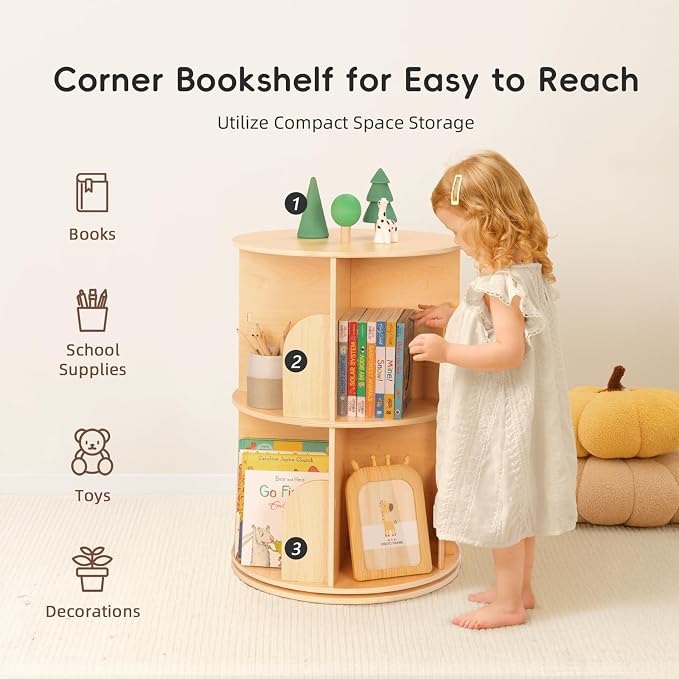OOOK 2-Tier Kids Rotating Bookshelf, Corner Book Shelf - Image 5