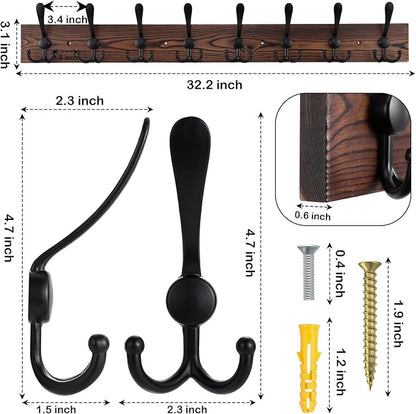 32.2'' Large Coat Rack Wall Mount Coat Hooks Coat Hanger - Image 2