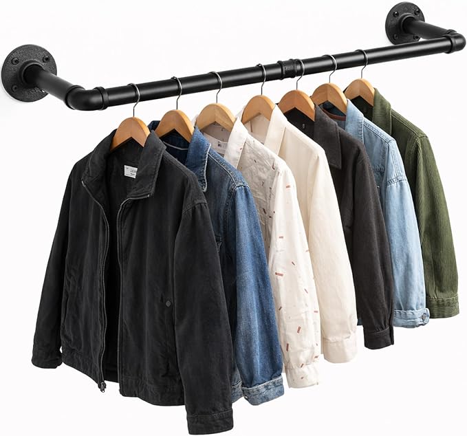 Svyrilk 38.4" Wall Mounted Clothes Rack | Heavy Duty Iron Industrial Pipe by Unknown