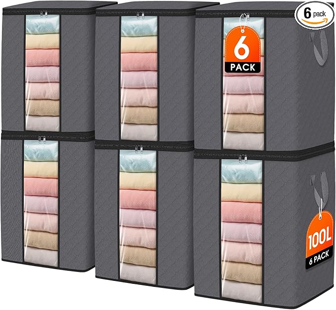 SpaceWhisper 6 Pack 100L Clothes Storage, Foldable Thick Fabric Blanket Storage by Unknown