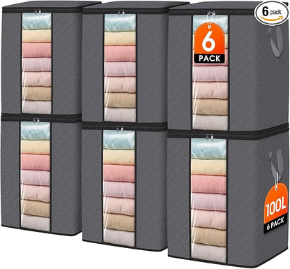 SpaceWhisper 6 Pack 100L Clothes Storage, Foldable Thick Fabric Blanket Storage by Unknown