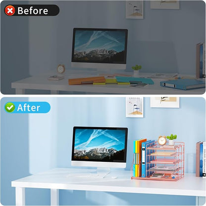 Marbrasse Desk Organizer with File Holder, 5-Tier Paper Letter Tray, Mesh Desk - Image 3
