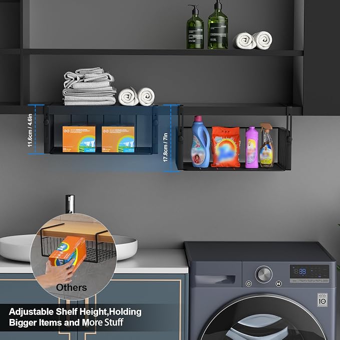 2Pack Under Shelf Basket Organizer, Adjustable Hanging Holder Storage - Image 3