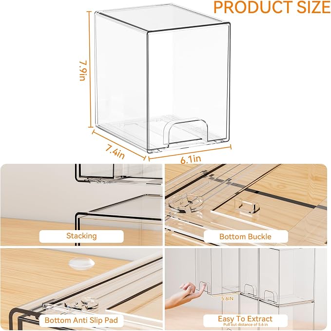 7.5"H Stackable Storage Drawers, 4 Pack Clear Acrylic Drawer Organizer - Image 3