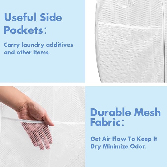 DUCOO Pop Up Laundry Hamper, 70L Collapsible Mesh Laundry Basket - Image 4