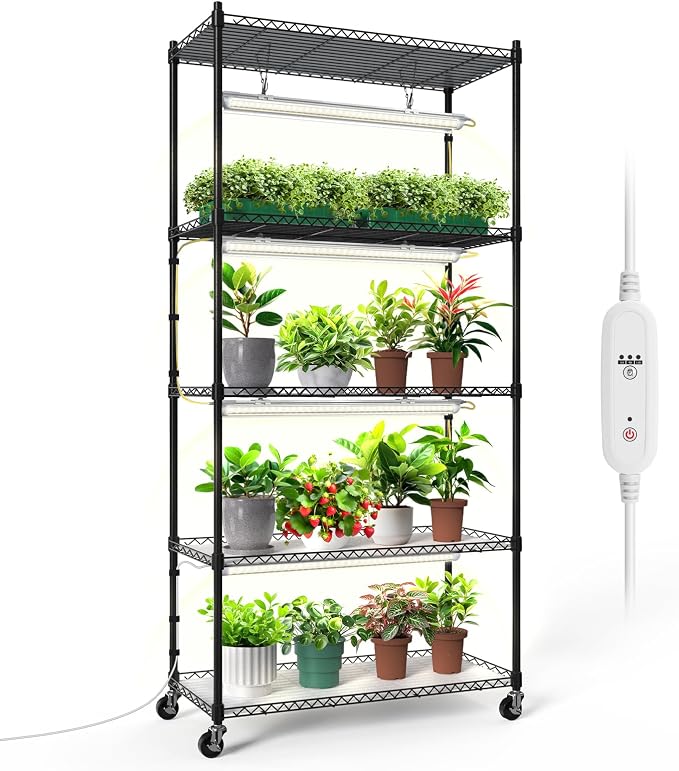 Bstrip Plant Shelf with Grow Light, 5-Tier Plant Stand with T8 24W Grow Light by Bstrip