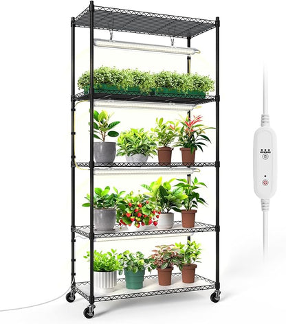 Bstrip Plant Shelf with Grow Light, 5-Tier Plant Stand with T8 24W Grow Light by Bstrip